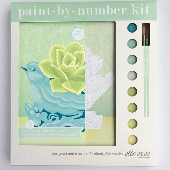 ELLE CREE PAINT BY NUMBER KIT SUCCULENT IN BIRD PLANTER NEW - Picture 4 of 4